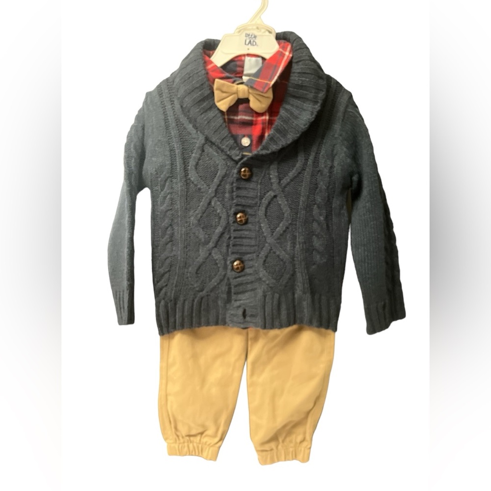 Little Dad 3 Piece Set For Toddlers/Dress Shirt /Cardigan /pant